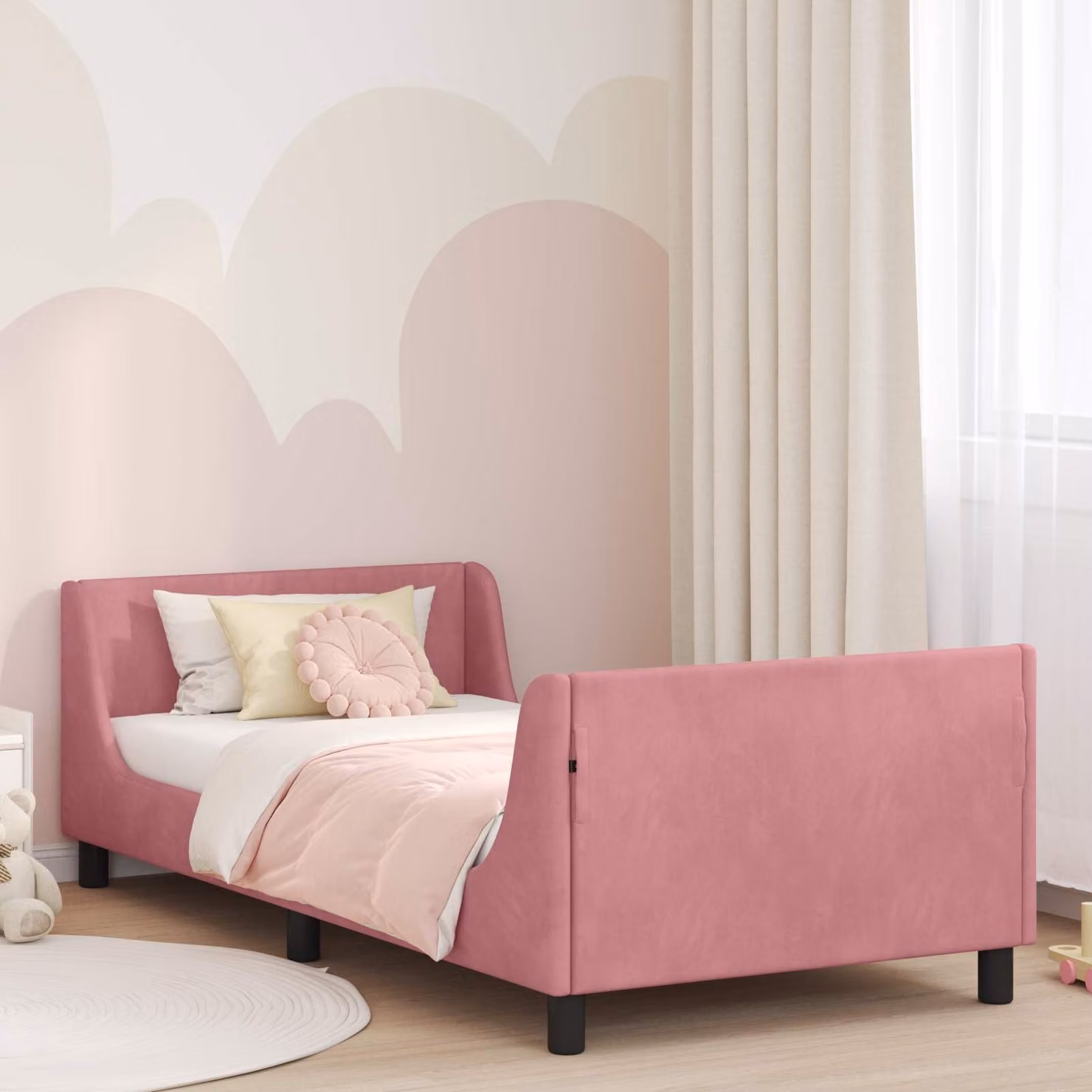 Struttura letto per bambini vidaXL in velluto rosa con testata, L 80 x P 200 cm – 1