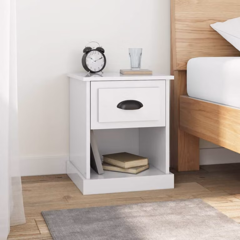 Set di 2 comodini vidaXL in legno multistrato bianco lucido, L/P/H: 39 x 39 x 47,5 cm