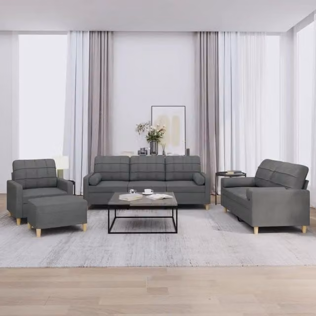 Set di Divani 4 pz con Cuscini Grigio Scuro in Tessuto 3201267