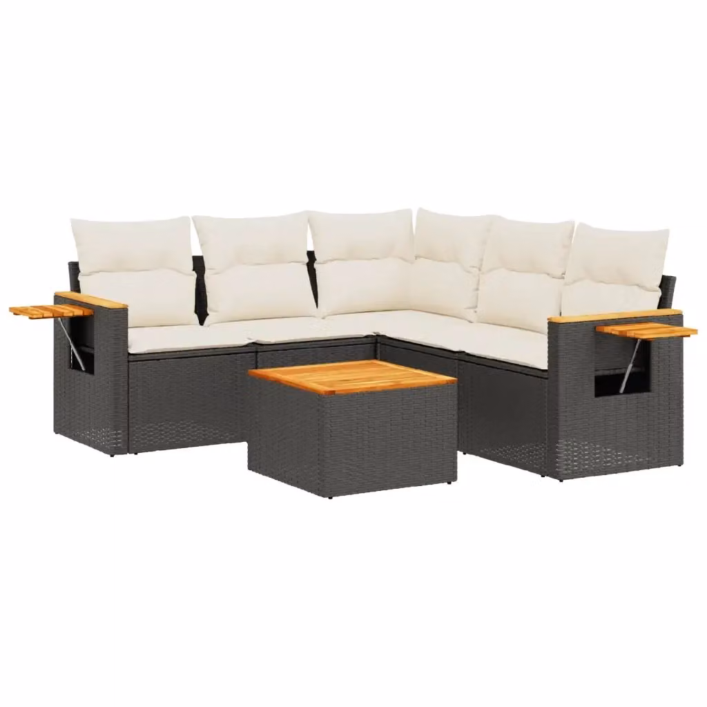 vidaXL Set Divano da Giardino a L 6 pz in Polyrattan Nero con Cuscini e Tavolino – 2