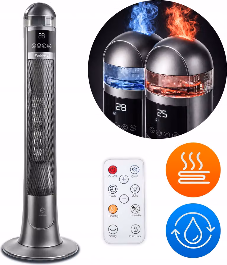TERMOVENTILATORE con radiatore in Vetroceramica Webber da 2200 W con umidificatore