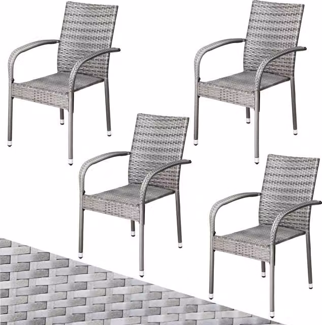 Set di 4 sedie impilabili Comfort CASARIA in polyrattan grigio con braccioli