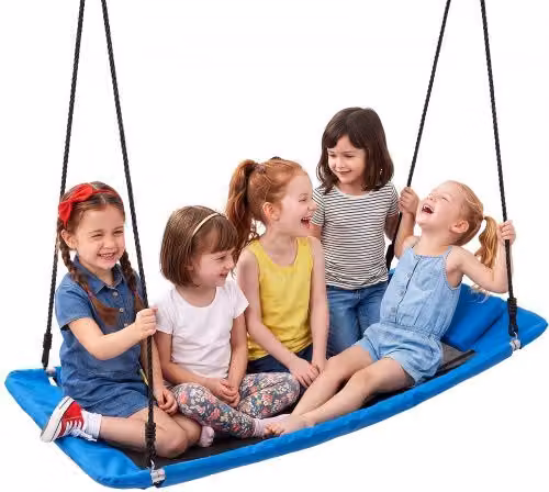 VEVOR Altalena a Nido Piattaforma per Bambini e Adulti Portata Max 317 kg, Forma Rettangolare 149 cm, Colore Blu, in Tessuto Oxford 900D, con 2 Cinghie di Sospensione, Corde Regolabili e Bordi Curvi