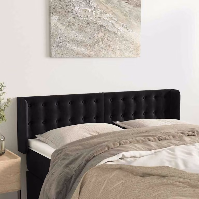 Testiera per letto vidaXL in velluto nero con struttura in legno L: 147 cm, P: 16 cm, H: 78-88 cm