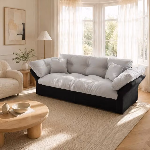 Divano letto estraibile 3 in 1 190 cm in velluto grigio chiaro con 2 cuscini HOMVRA