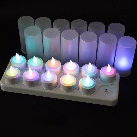 12 catene luminose a LED, catene luminose a LED ricaricabili senza fiamma, piccole catene luminose a LED colorate con effetto fiamma e stazione di ricarica, ideali per decorazioni nuziali e natalizie (telecomando non incluso)