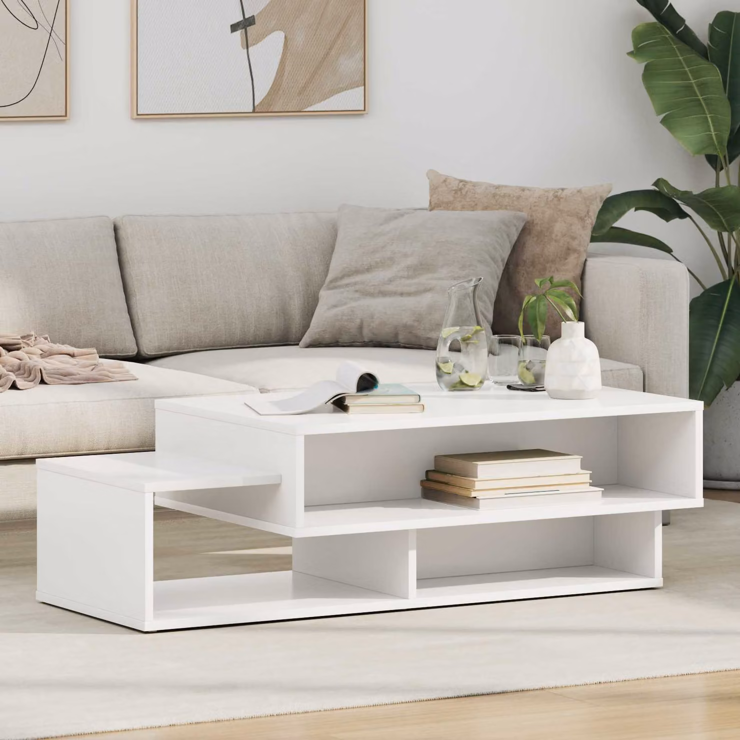 vidaXL Tavolino da salotto moderno bianco L/P/H: 105 x 50 x 32,5 cm