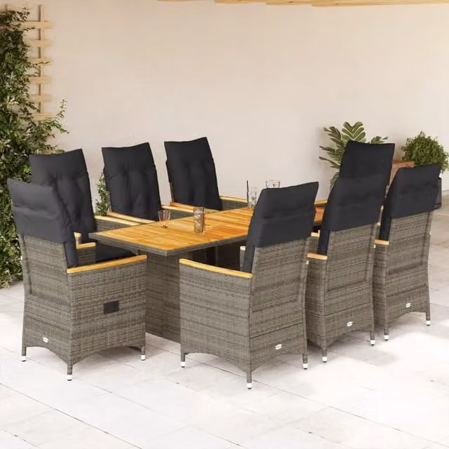 Set da pranzo da giardino vidaXL in legno di acacia e polyrattan grigio, 9 pezzi – 1