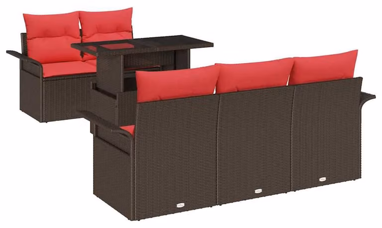 Set Divano da Giardino con cuscino 6 pcs Marrone polyrattan