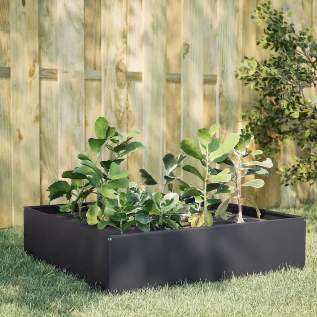 Fioriera Rialzata da Giardino vidaXL in Acciaio Corten, Colore Antracite, L 100 x P 100 x H 25 cm