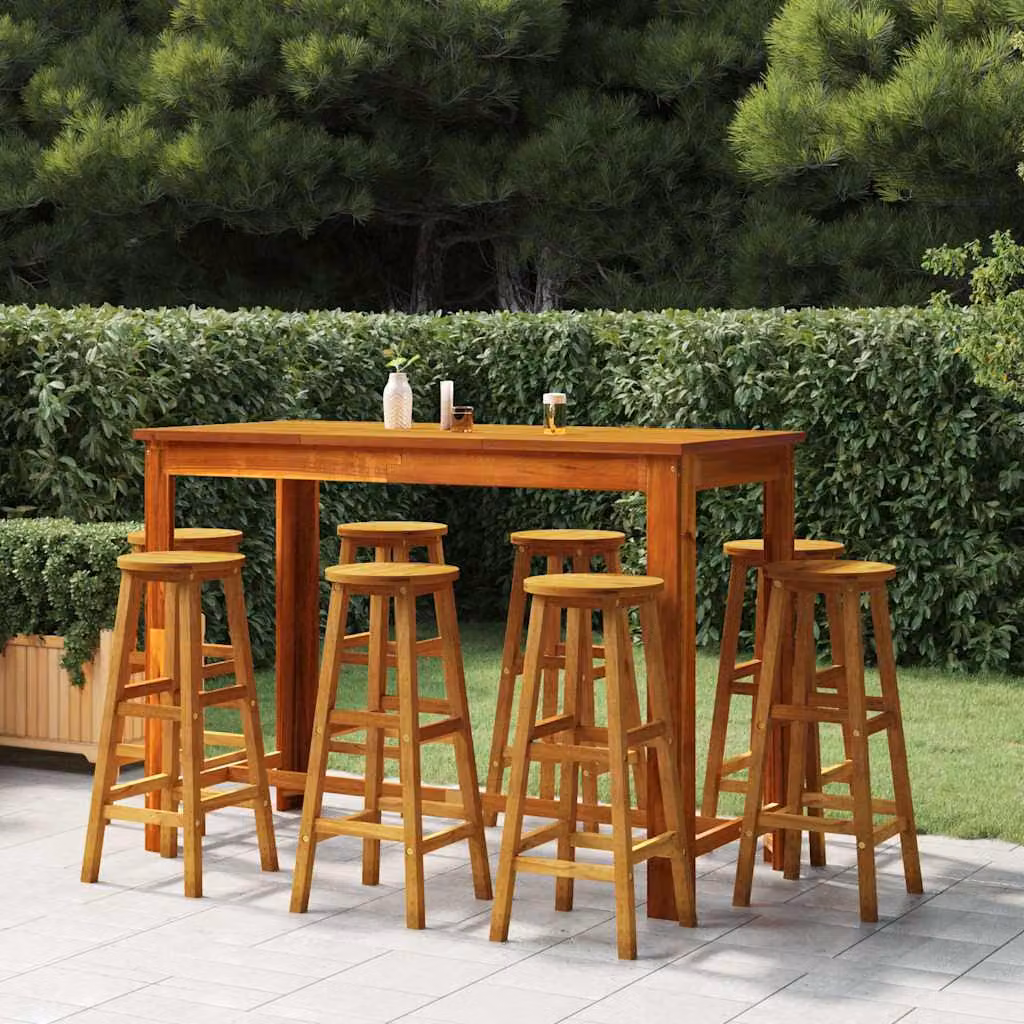 vidaXL Set da Bar per Giardino 9 pz in Legno di Acacia Marrone – 1