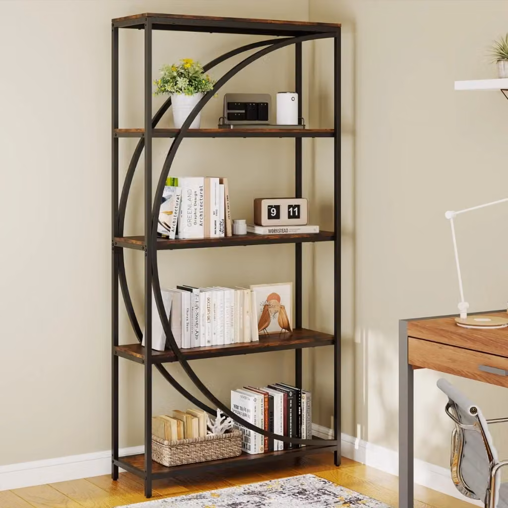 Libreria moderna con design ad arco e 5 ripiani aperti in metallo nero opaco – 2