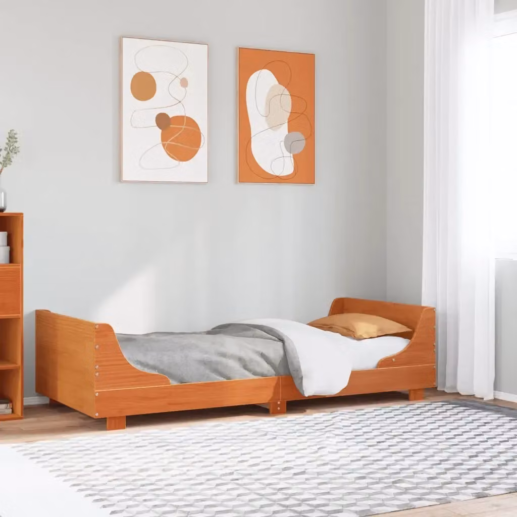 Letto singolo per adulti in legno di pino color marrone cera con stile rustico, L/P: 90 x 190 cm – 2