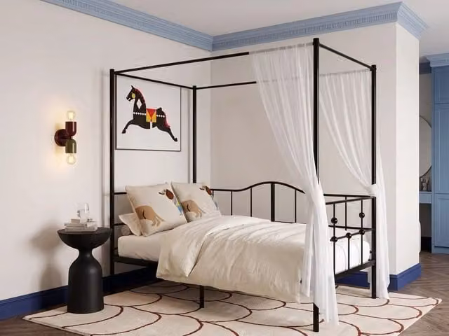 Letto a baldacchino moderno singolo BELIANI in metallo nero L/P/H: 90 x 200 x 207 cm – 1
