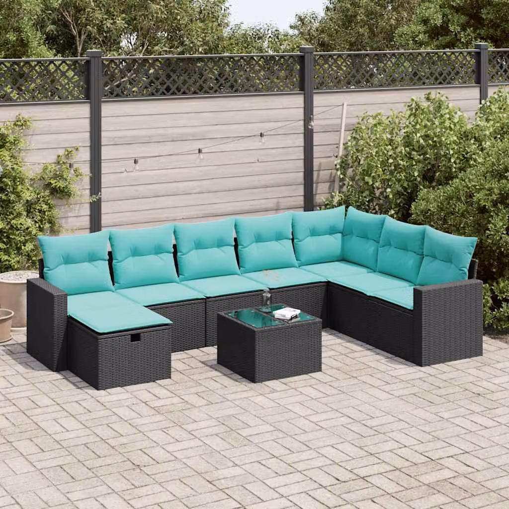 Maison Exclusive - Set da giardino 9 pezzi con cuscini in polyrattan nero