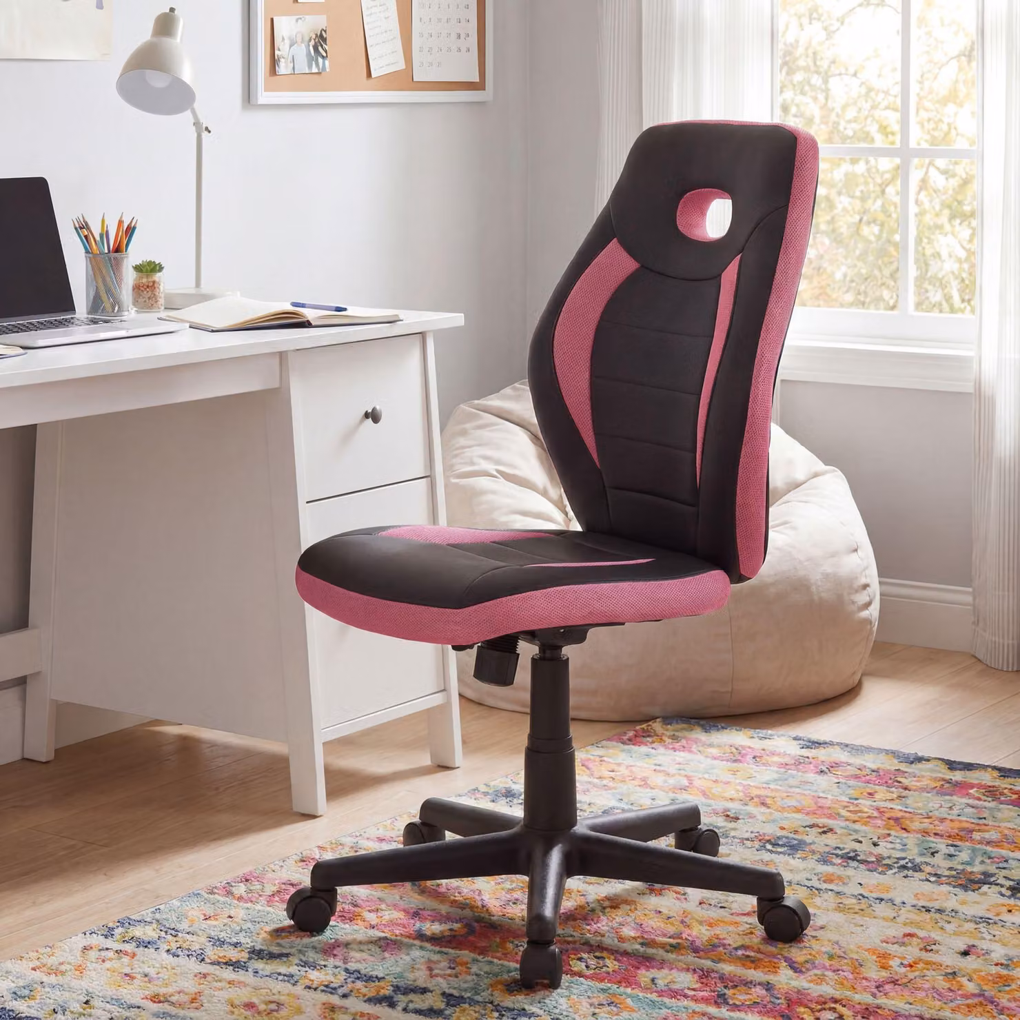 FineBuy Sedia da scrivania per bambini rosa, per bambini dai 6 anni in su, con schienale; sedia girevole ergonomica per bambini, sedia da ufficio per bambini, sedia per ragazzi, regolabile in altezza