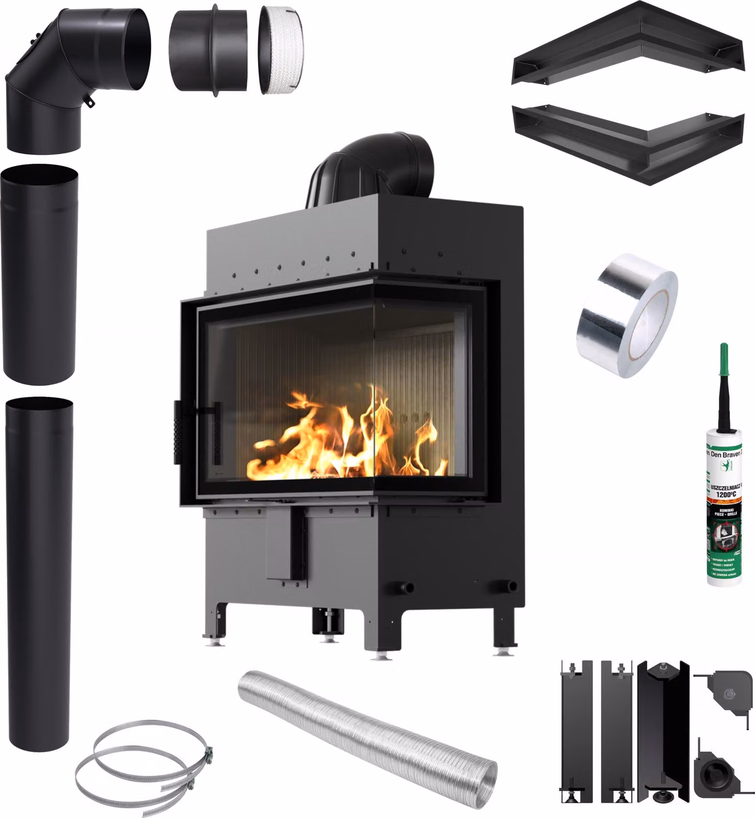 Inserto per caminetto KRATKI LUCY Right 14 kW Ø200 NERO Accessori per il bloccaggio