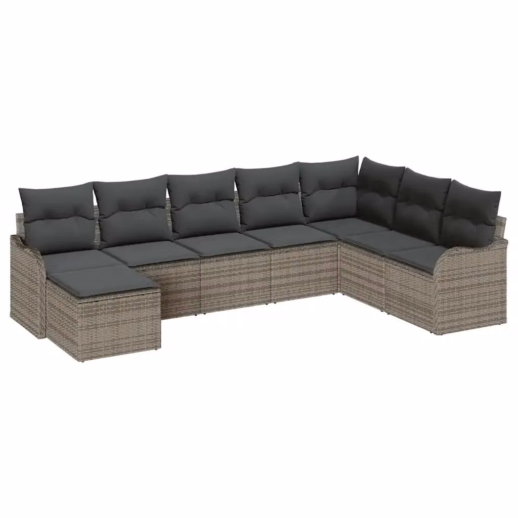 Set Divano da Giardino a L vidaXL 8 pz Grigio in Polyrattan con Cuscini e Ottoman – 2