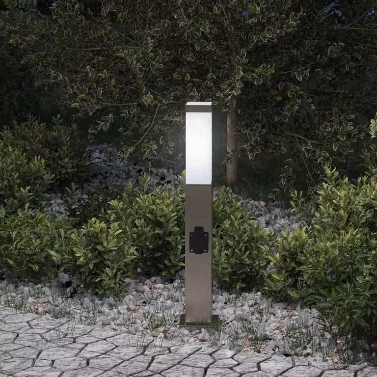vidaXL Lampada a paletto con presa elettrica in acciaio inox color argento, IP44, Altezza: 50 cm