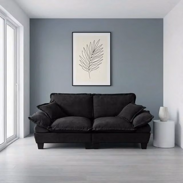 Divano 2 Posti in Tessuto Chenille con Braccioli Curvi ¨C MINIMAL ¨C Nero