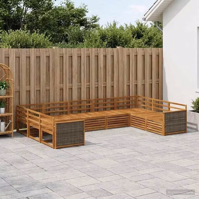 Set di divani da esterno a L vidaXL in legno di acacia massello marrone con cuscini inclusi – 1