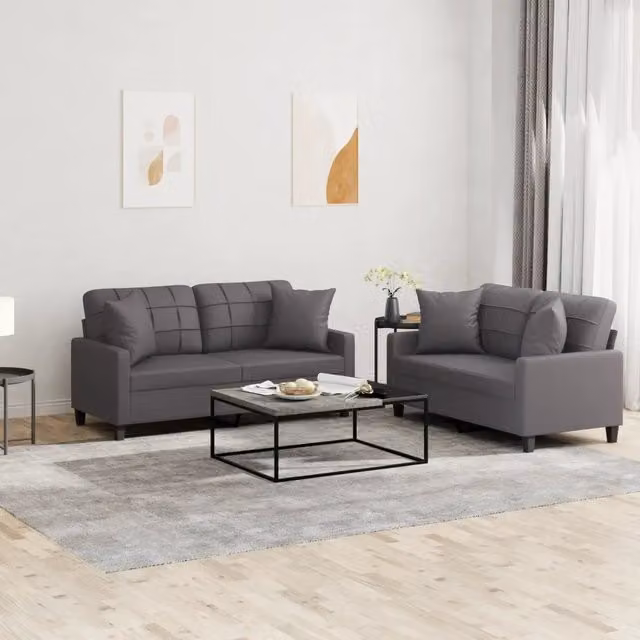 vidaXL Set di Divani 2 pz in Similpelle Grigio con Cuscini per Soggiorno Moderno – 1
