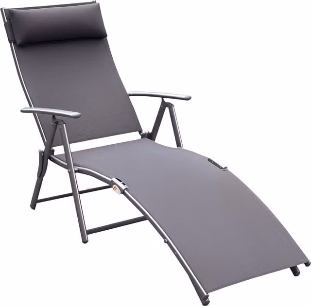 Lettino prendisole pieghevole Outsunny con telaio in metallo e tessuto textilene grigio per giardino e terrazzo