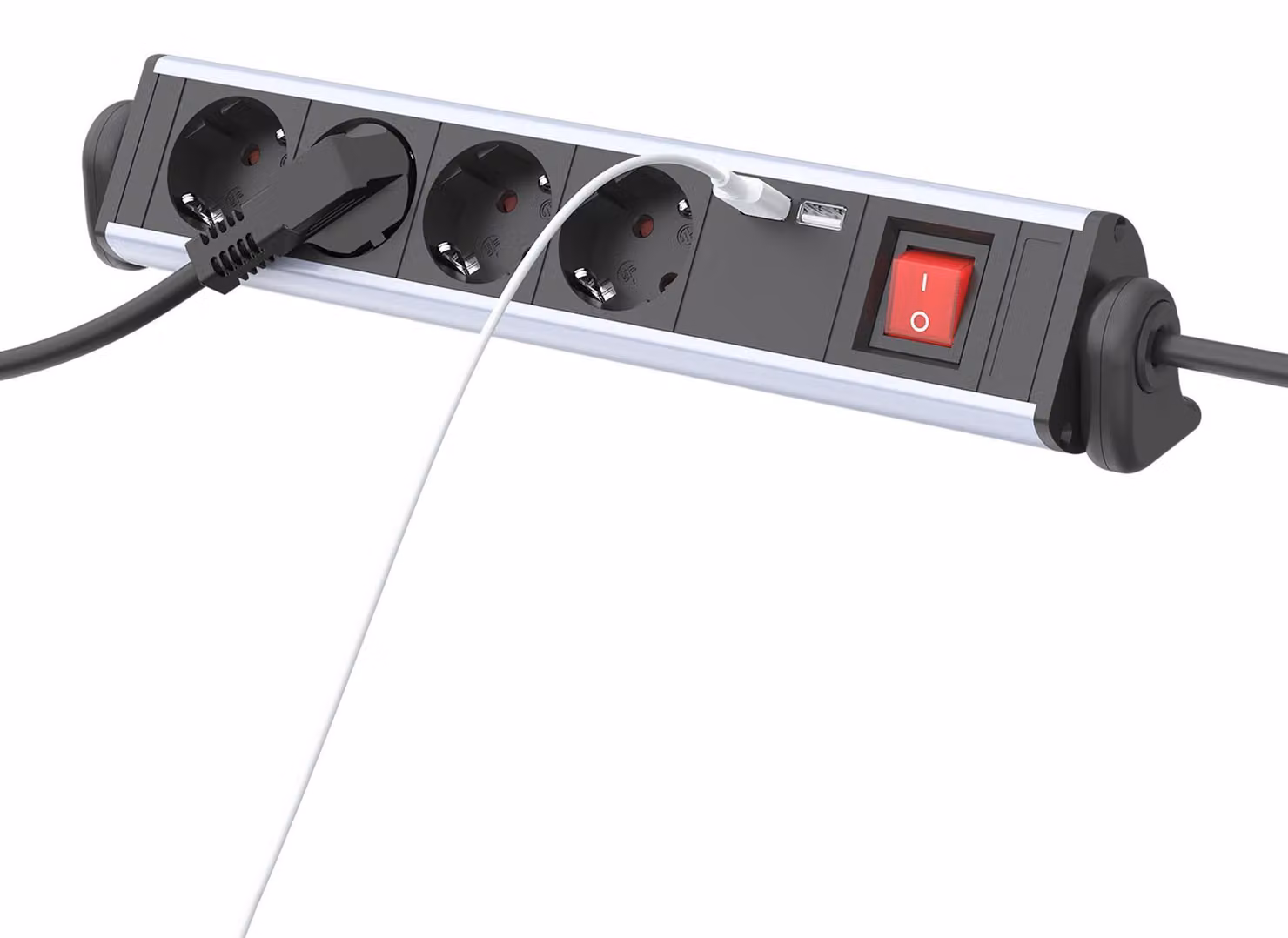 Ciabatta multipresa, a 4 prese, con 2 porte USB, colore nero
