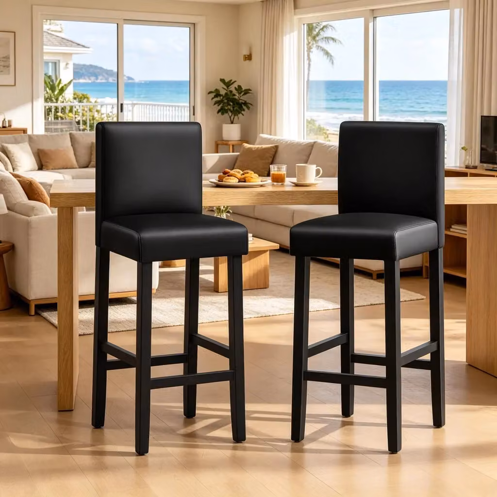 Set da 2 pezzi di sgabelli bar REDOM con schienale in ecopelle nera, stile industrial, L/P/H: 41 x 37,5 x 110 cm – 2