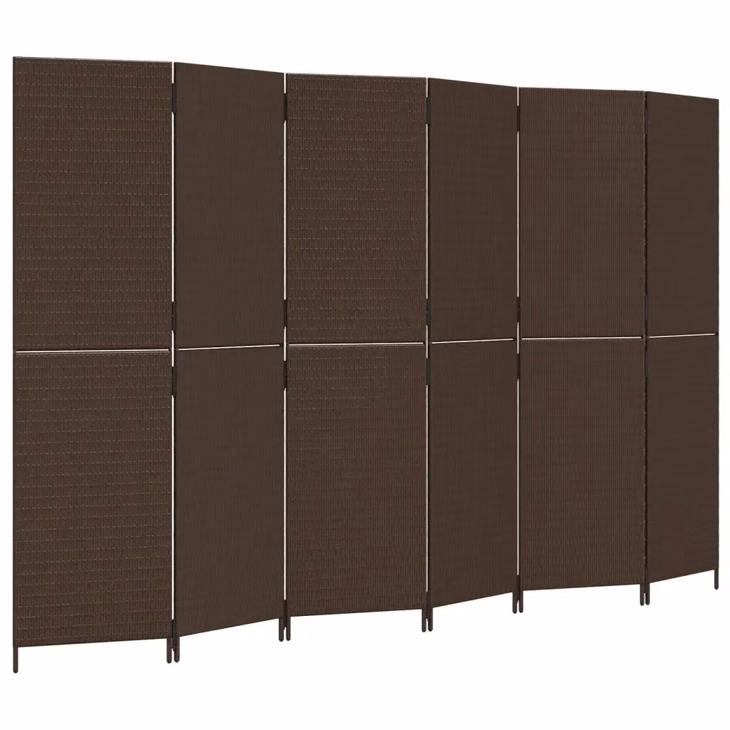 Divisorio per ambienti vidaXL a 6 pannelli in polyrattan marrone con struttura in metallo – 2
