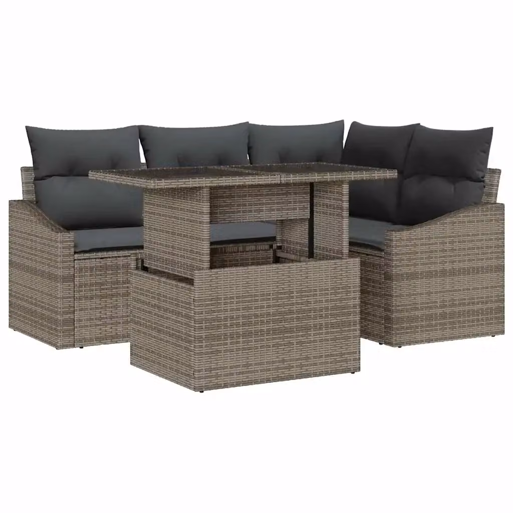 Set Divano da Giardino vidaXL a Forma di L Grigio con Cuscini e Tavolino in Acciaio Verniciato a Polvere – 2