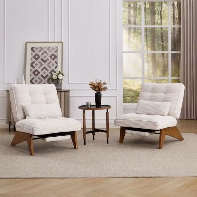 Poltrona reclinabile REDOM in velluto a coste beige L: 127 cm, P: 73 cm, H: 90 cm