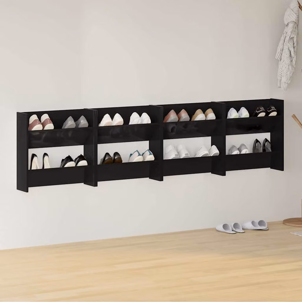 Set di 4 scarpiere da muro vidaXL in legno nero lucido L: 60 cm, P: 18 cm, H: 60 cm