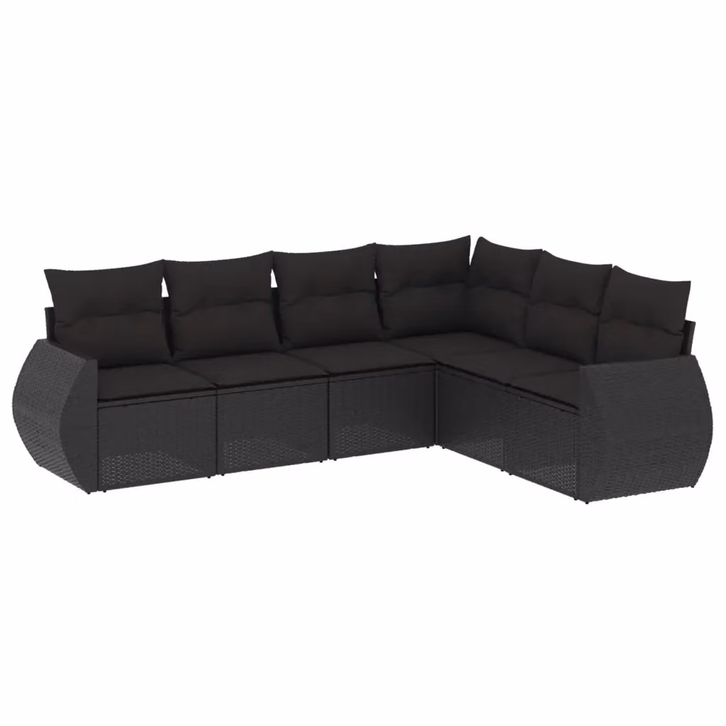 Set Divano da Giardino vidaXL 6 pz a Forma a L con Cuscini Neri in Polyrattan e Acciaio – 2