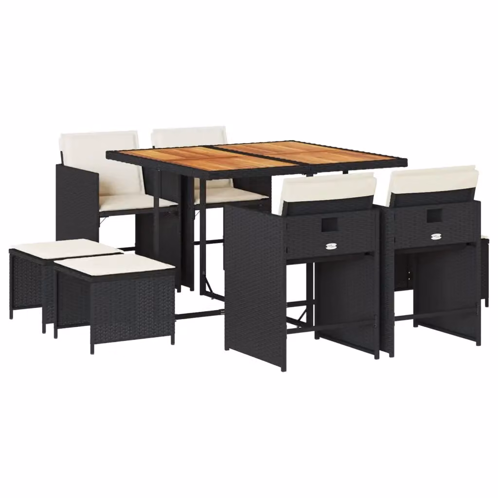 vidaXL Set da Pranzo da Giardino 9 pz in Polyrattan e Legno di Acacia Nero – 2