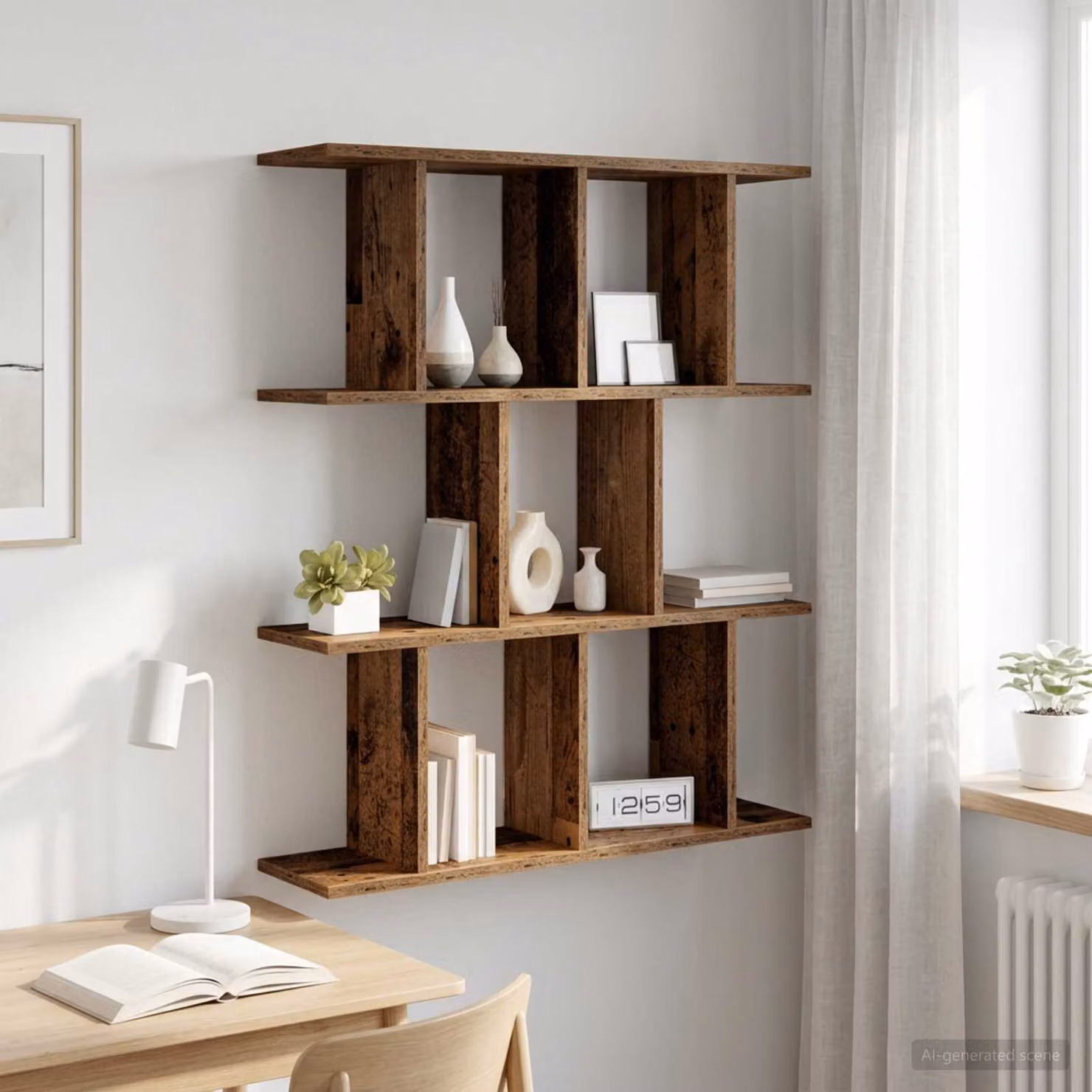 Scaffale da parete vidaXL in legno color marrone, stile minimalista, L 102 x P 20 x H 96 cm