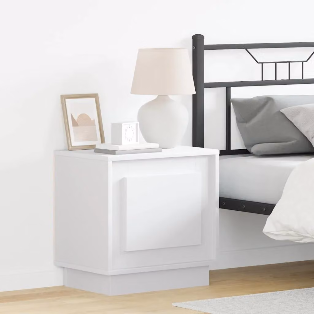vidaXL Armadio da Notte Bianco in Legno MDF con Illuminazione Integrata L 44 cm x P 34,5 cm x H 45 cm