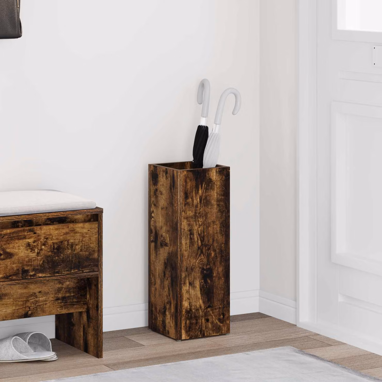 vidaXL Supporto per Ombrellone in Legno MDF Rovere Fumé, L/P/H: 20 x 20 x 55,5 cm