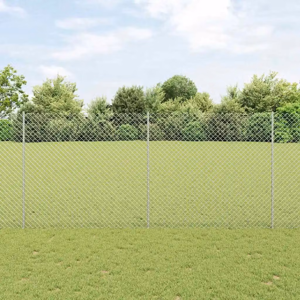 Recinzione a maglie con palo vidaXL in acciaio zincato Argento, L: 10 m, H: 1,4 m