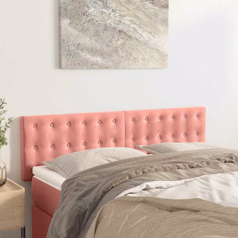 Testiera per letto vidaXL in velluto rosa con pannello imbottito, L: 144 cm, P: 5 cm, H: 78-88 cm