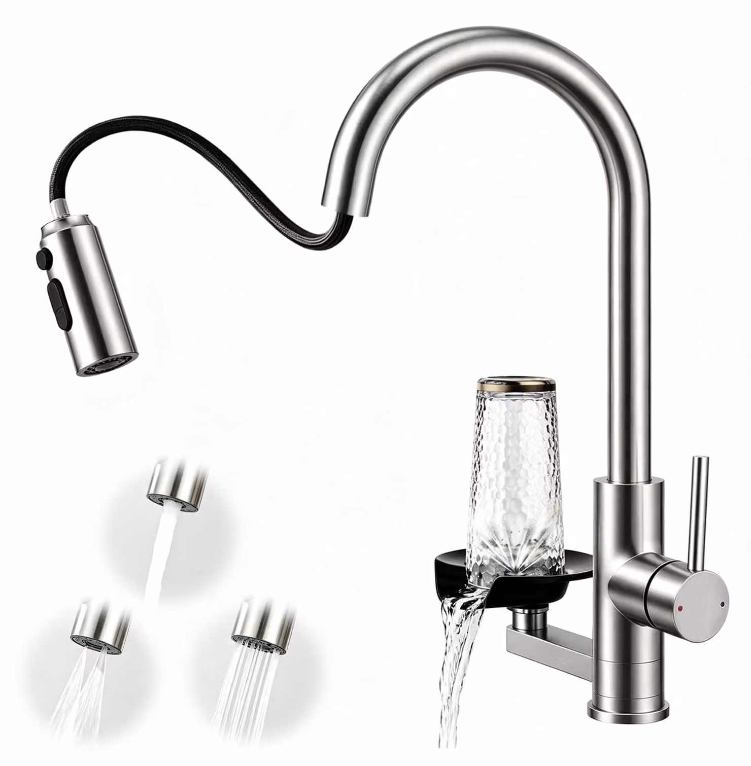 Rubinetto da cucina 2-in-1 con lavello in vetro