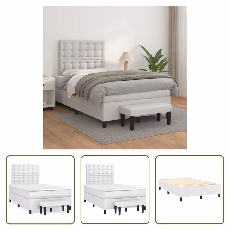 The Living Store Letto a molle con materasso bianco 120x200 cm in Pelle finta