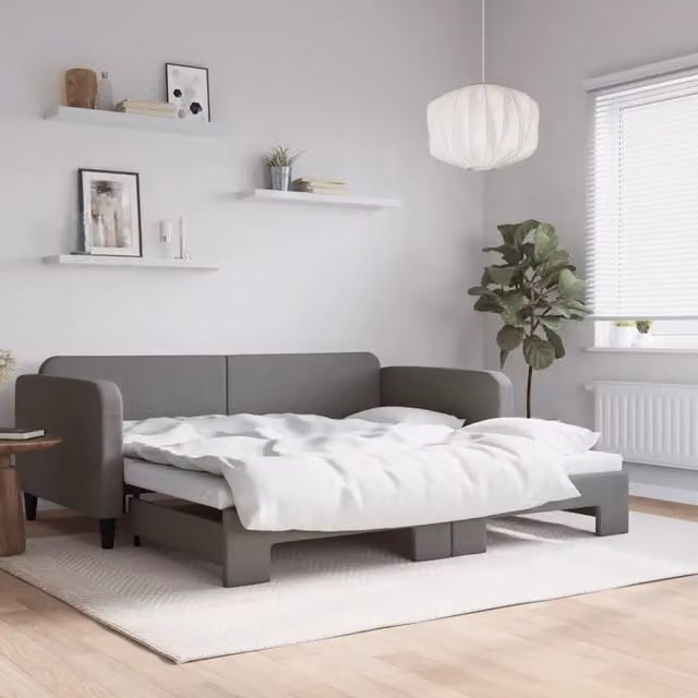 Divano Letto Moderno con Letto Estraibile vidaXL in Tessuto Grigio L: 223 cm, P: 110 cm, H: 75 cm con Materasso 100 x 200 cm