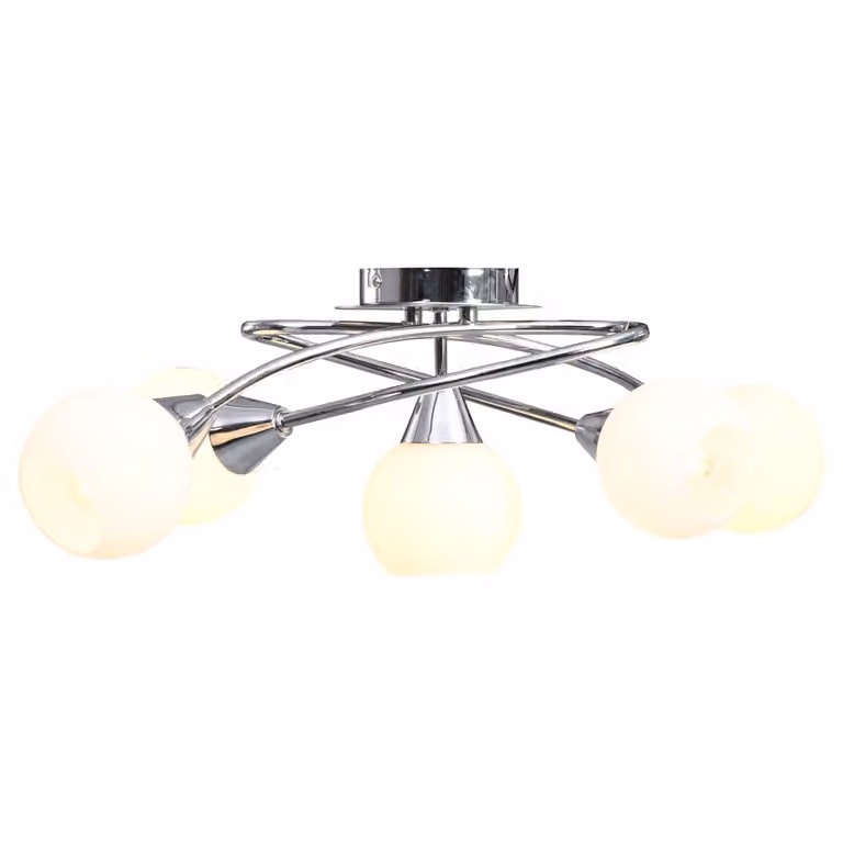 Lampadario con Paralumi in Vetroceramica 5 Lampadine E14 a Coppa