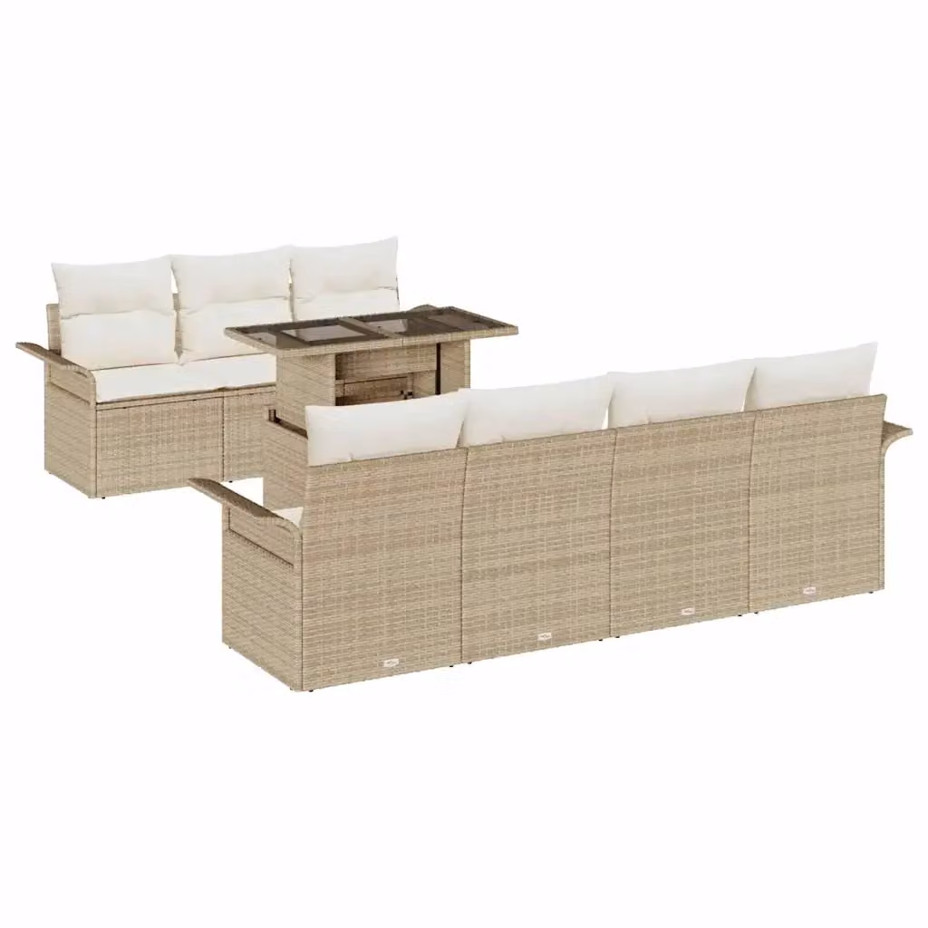 Set Divano da Giardino a L vidaXL 8 Pezzi Beige con Cuscini e Tavolino in Polyrattan e Acciaio – 2