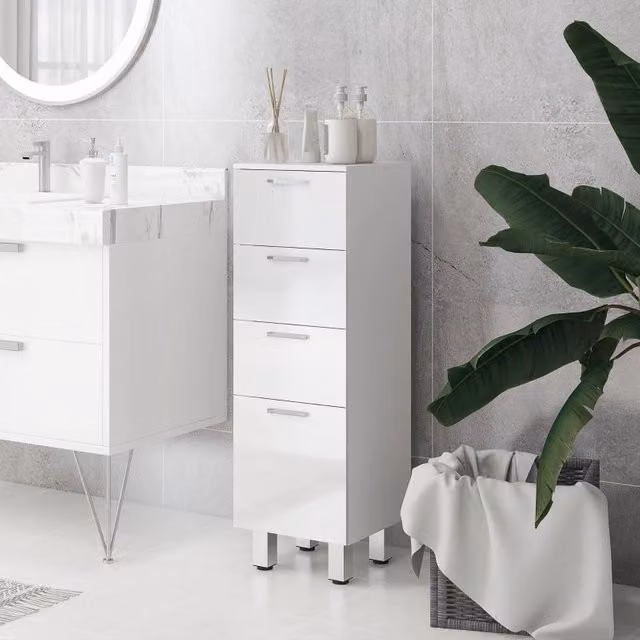 ARMADIO BAGNO 30x30x93 cm Bianco in legno, 4 cassetti