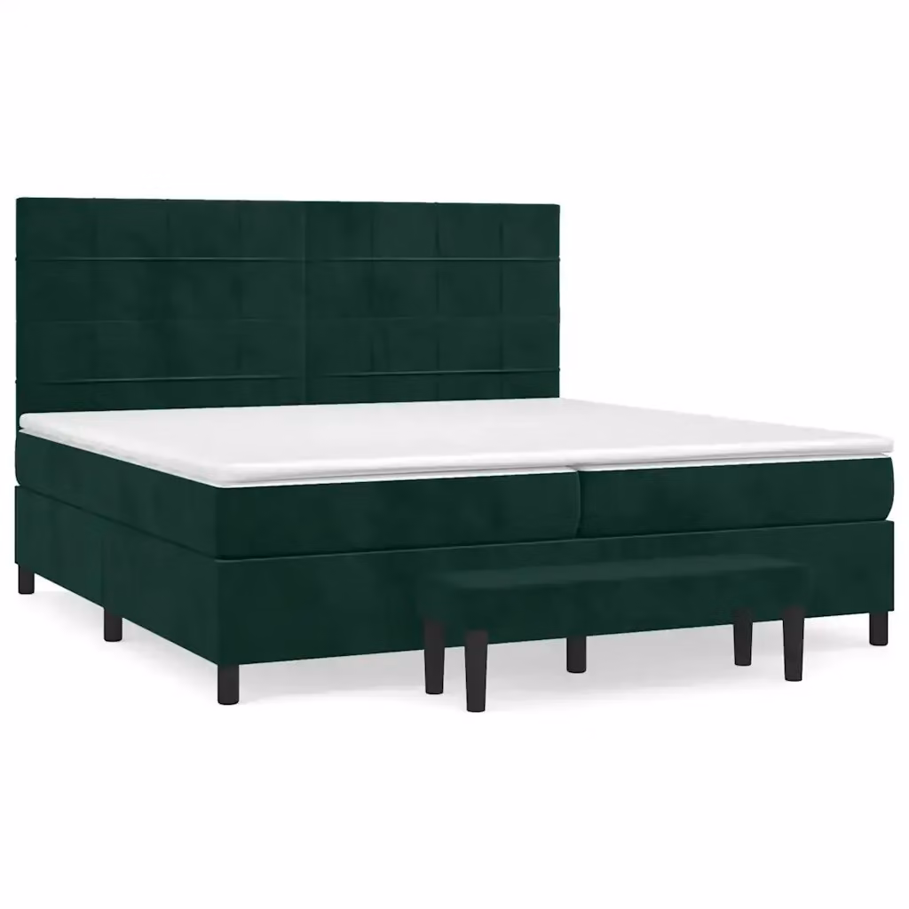 vidaXL Giroletto a Molle Ibrido con Materasso in Velluto Verde Scuro L/P/H: 200 x 200 x 30 cm – 2