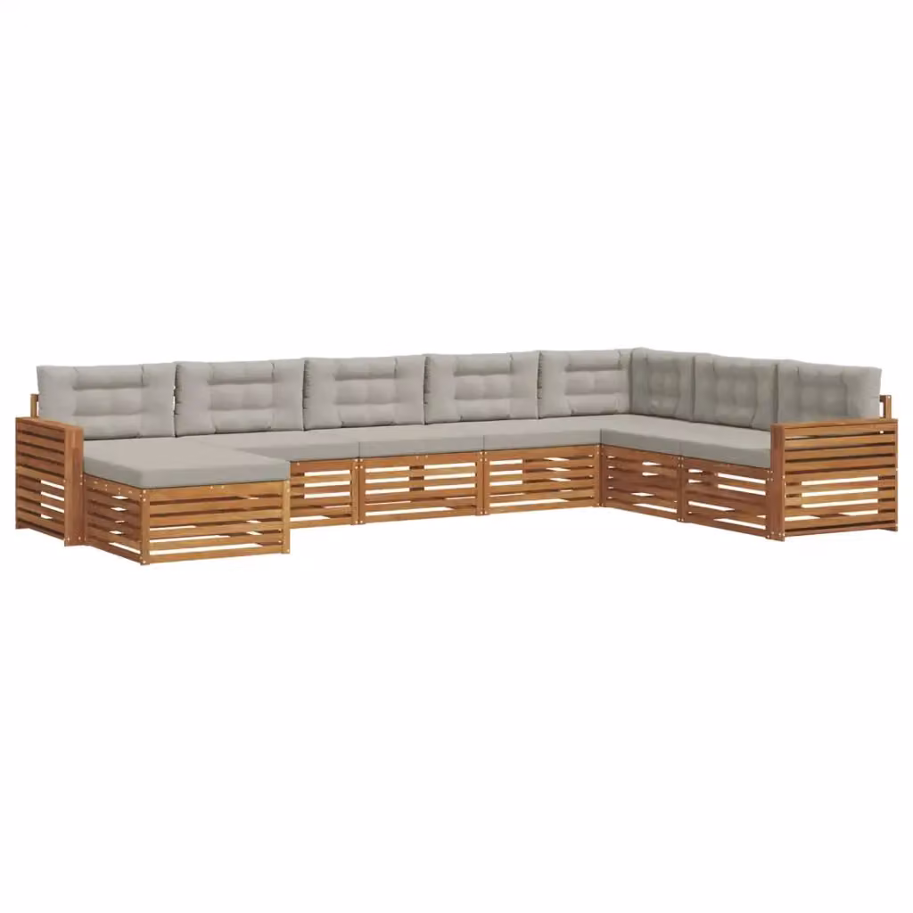 Set di divani da esterno a L con ottoman vidaXL in legno di acacia e tessuto grigio, 8 pezzi – 2