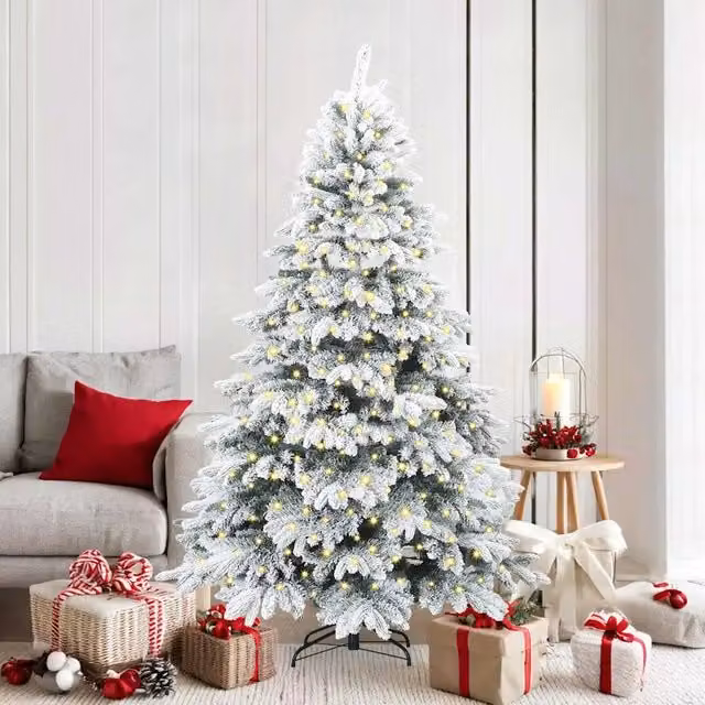 Albero di Natale artificiale bianco vidaXL con 300 LED luce bianca calda in PE e PVC, Altezza: 180 cm – 1