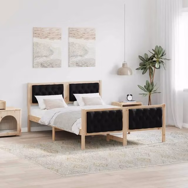 Struttura letto moderno vidaXL in pino massello nero L/P/H: 190 x 140 x 85,5 cm
